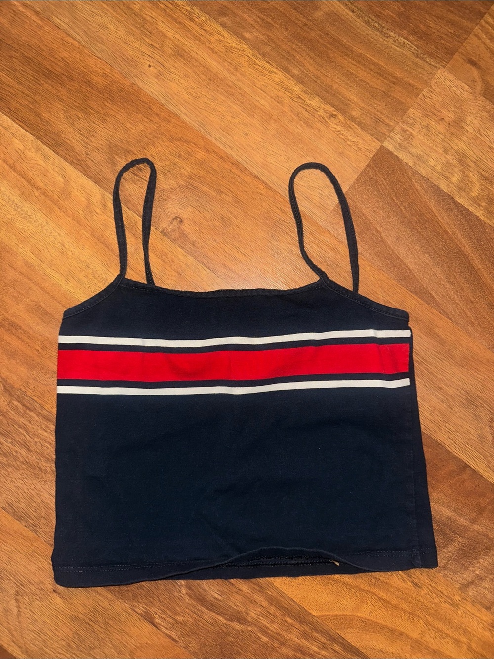 John Galt Brandy Melville Navy Cropped Spaghetti-Strap Camisole with Red Stripe